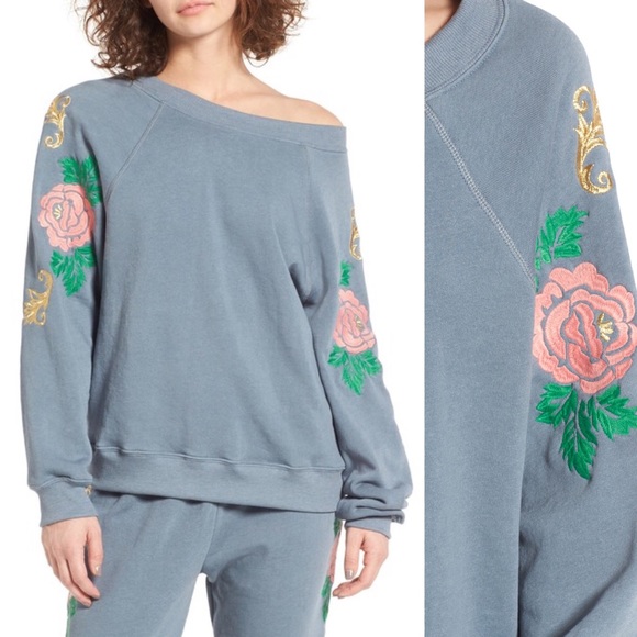 Wildfox Tops - Wildfox Indigo Rose Embroidered Sweatshirt